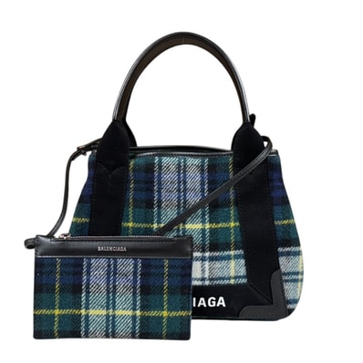 バレンシアガ タータンチェック柄 ネイビーカバXS ショルダーバッグ ウール 390346 グリーン レディース BALENCIAGA 中古