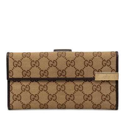 グッチ GGキャンバス 長財布 257012 ベージュ ブラウン キャンバス レザー レディース GUCCI 【中古】