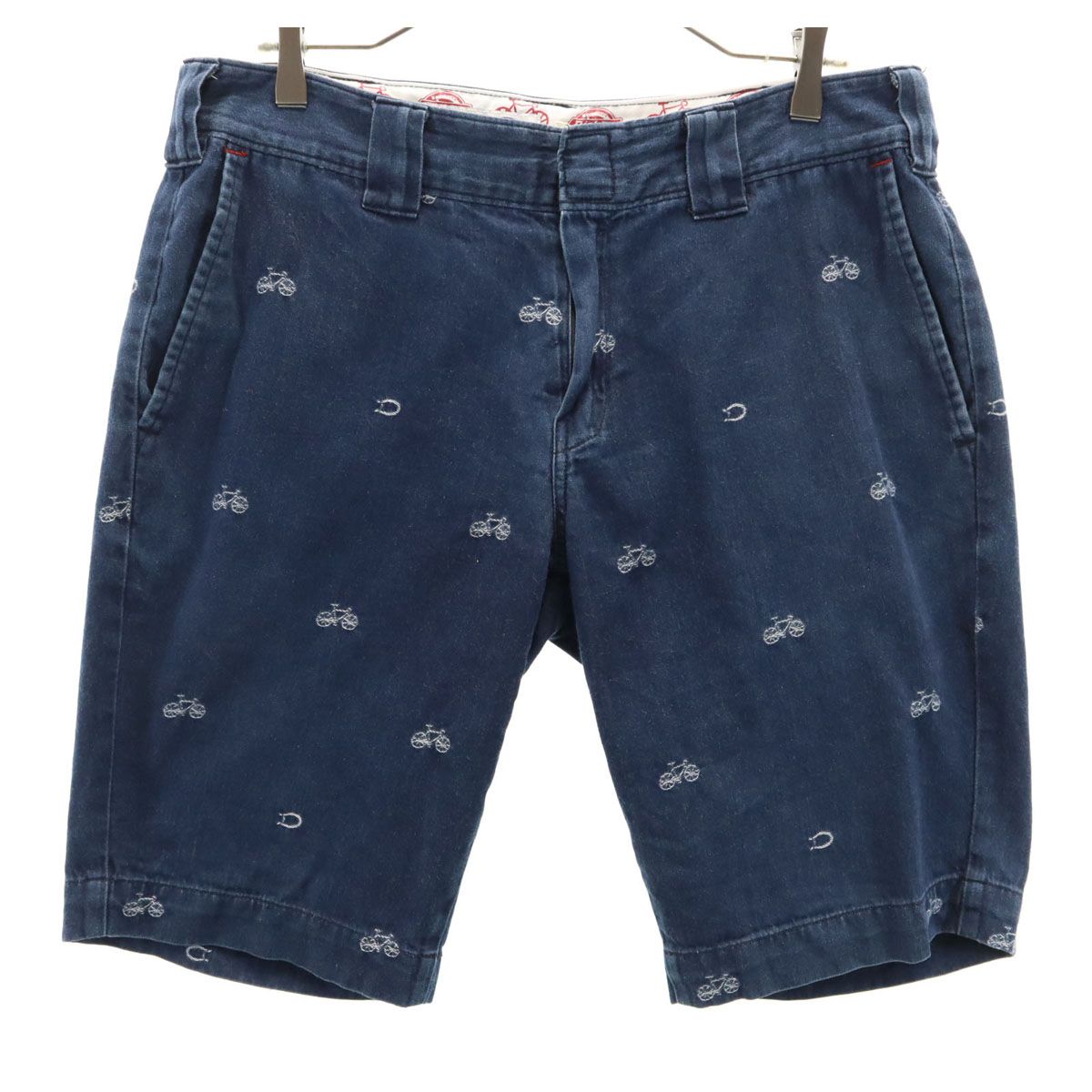 Dickies ディッキーズ FREDY & GLOSTER フレディ アンド グロスター コラボ 自転車柄 デニムショートパンツ W32 ネイビー