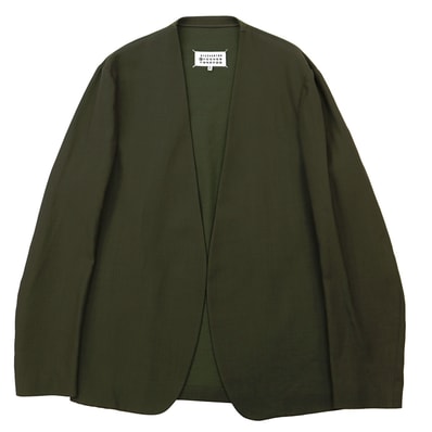 【美品】Maison Margiela メゾンマルジェラ ジャケット サイズ 48 メンズ ウール100% オープンフロント ノーカラー アウター ダークグリーン 緑 イタリア製