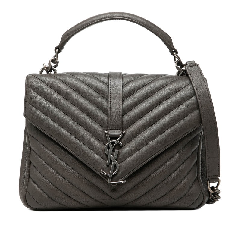 サンローラン YSL モノグラム カレッジ ミディアム キルティング ハンドバッグ ショルダーバッグ 2WAY 428056 グレー レザー レディース SAINT LAURENT 【中古】