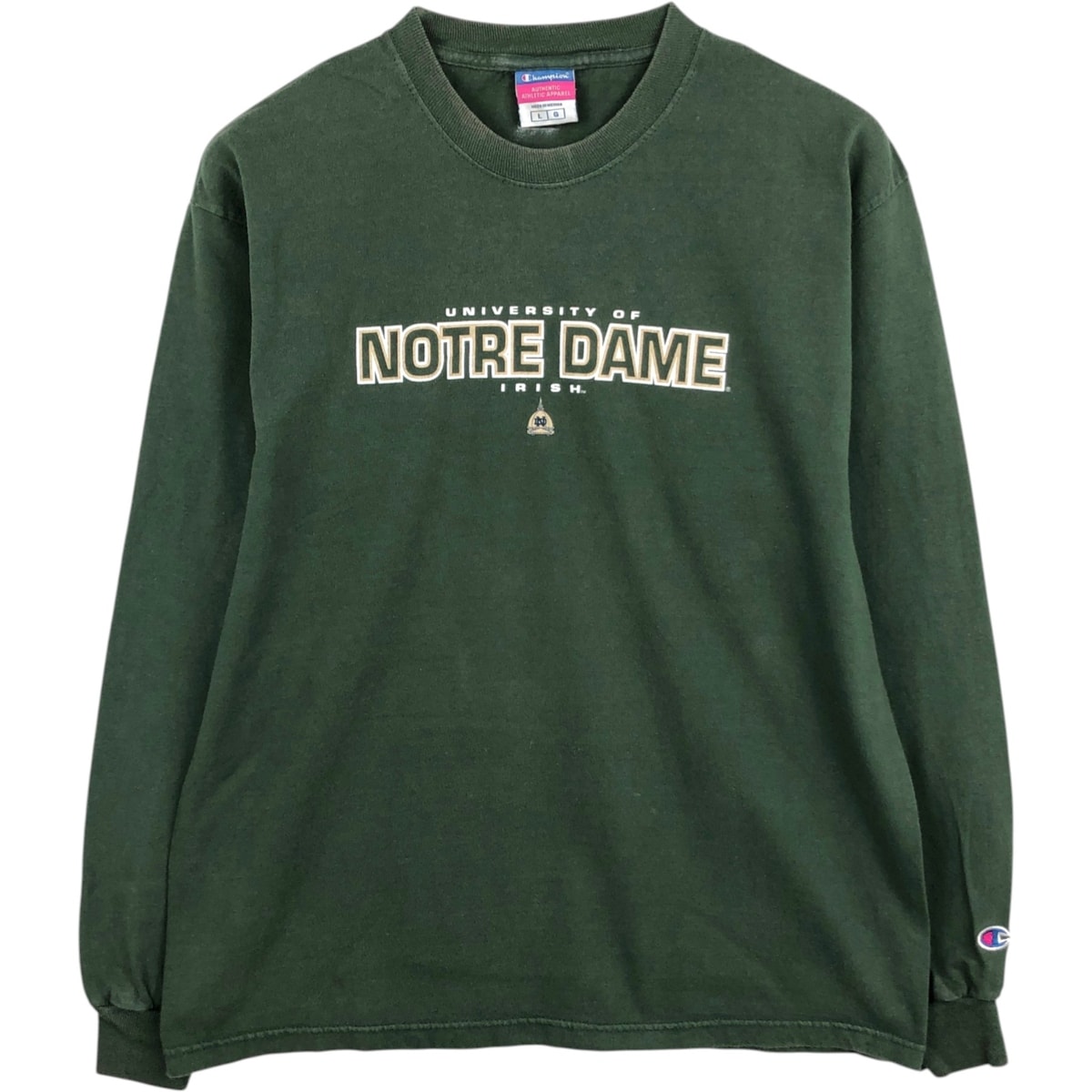古着 00年代~ チャンピオン Champion AUTHENTIC ATHLETIC APPAREL NOTRE DAME ノートルダム大学 カレッジ ロングTシャツ ロンT メンズL相当/eaa627156