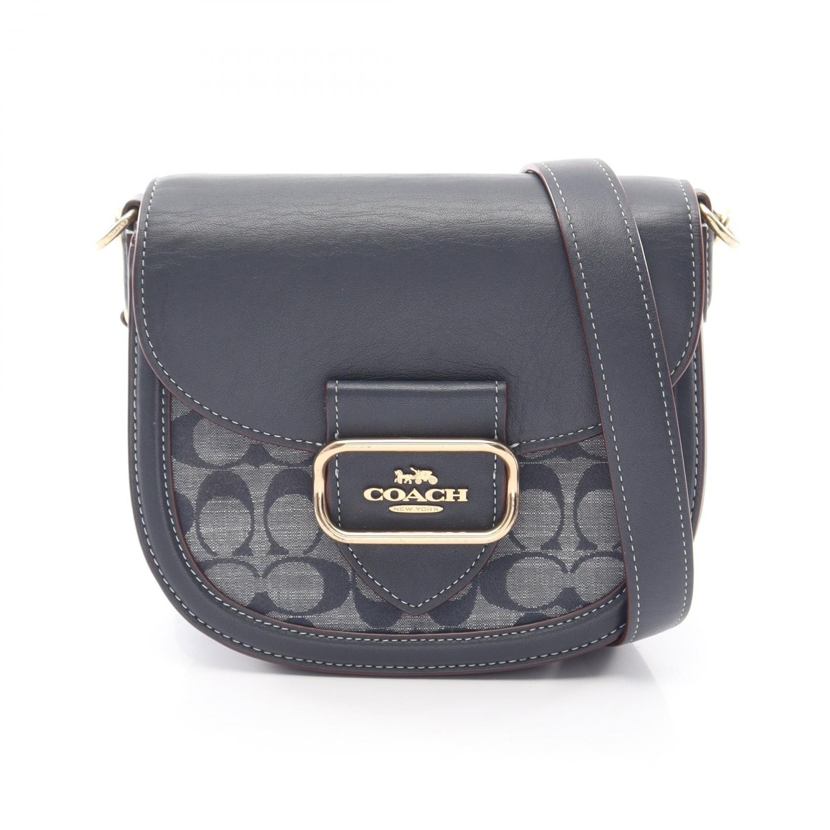 コーチ COACH モーガン サドル バッグ シグネチャー ショルダーバッグ バッグ レザー キャンバス レディース ネイビー系 CH143 【中古】