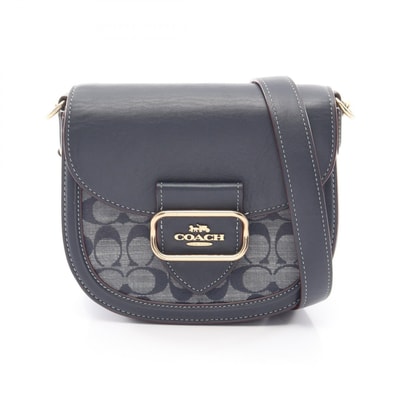 コーチ COACH モーガン サドル バッグ シグネチャー ショルダーバッグ バッグ レザー キャンバス レディース ネイビー系 CH143 【中古】