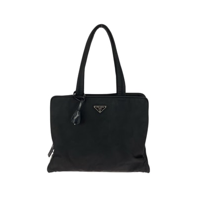 PRADA プラダ テスート 三角ロゴプレート ブラック 黒 シルバー金具 ナイロン トートバッグ ハンドバッグ 505804 【中古】