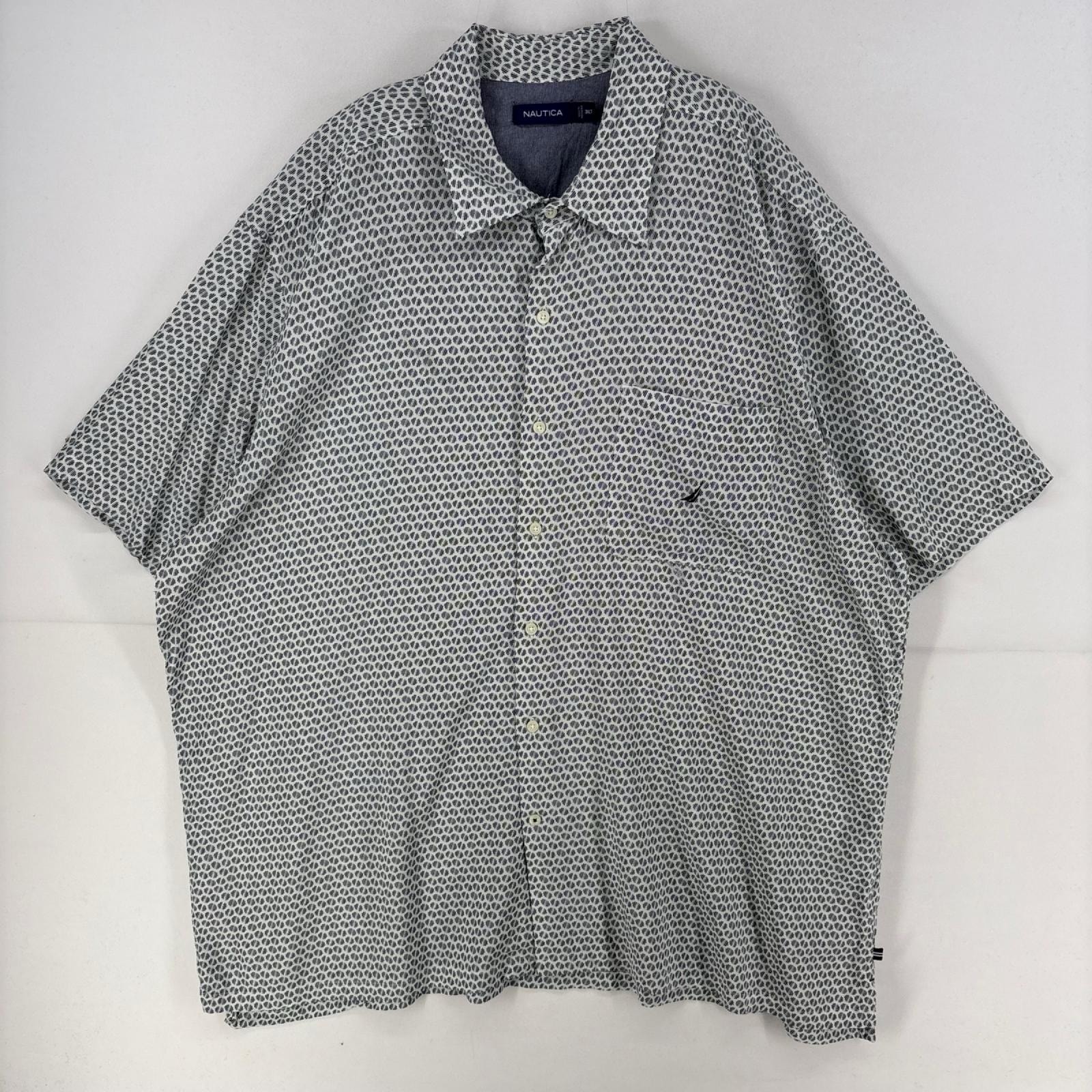 古着 ノーティカ NAUTICA 半袖シャツ ワンポイント 胸ポケット 刺繍  レーヨン 柄シャツ 大きいサイズ 3XLT  ホワイト系 総柄 メンズ
