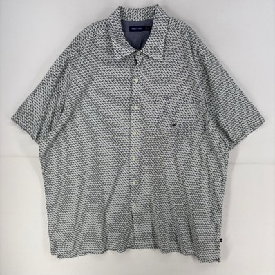 古着 ノーティカ NAUTICA 半袖シャツ ワンポイント 胸ポケット 刺繍 レーヨン 柄シャツ 大きいサイズ 3XLT ホワイト系 総柄 メンズ