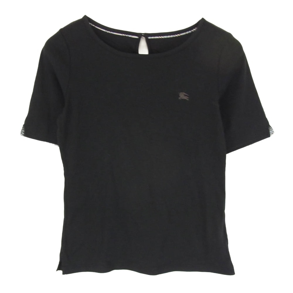 BURBERRY BLUE LABEL バーバリーブルーレーベル Tシャツ E1P67-809-09 刺繍 ロゴ 半袖 tシャツ ブラック系 38【中古】