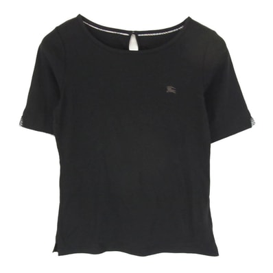 BURBERRY BLUE LABEL バーバリーブルーレーベル Tシャツ E1P67-809-09 刺繍 ロゴ 半袖 tシャツ ブラック系 38【中古】