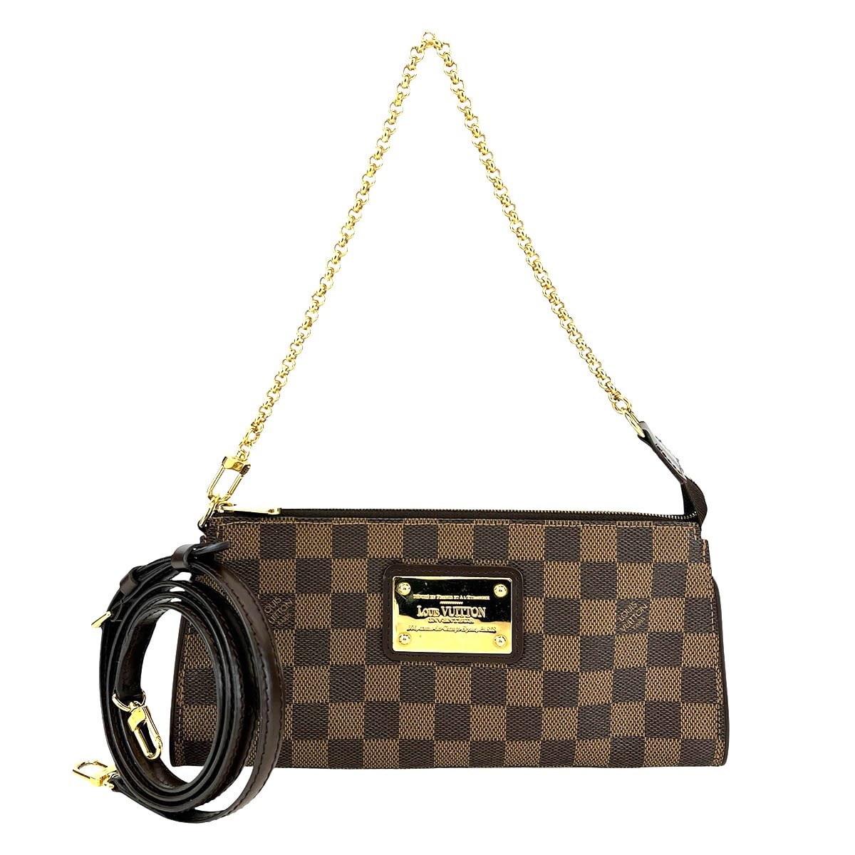 LOUIS VUITTON ルイ・ヴィトン ショルダーバッグ エヴァ ダミエ セカンドバッグ N55213 ダミエキャンバス キャンバス ブラウン ゴールド  レディース【中古】
