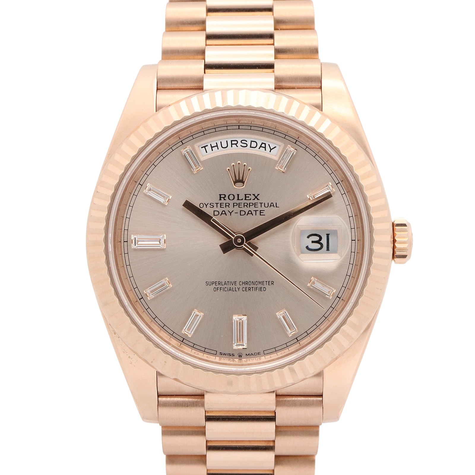 ロレックス ROLEX デイデイト 10Pダイヤ ランダム番 腕時計 時計 K18PG(ピンクゴールド) ダイヤモンド メンズ シルバー系 サンダスト 228235A 【中古】