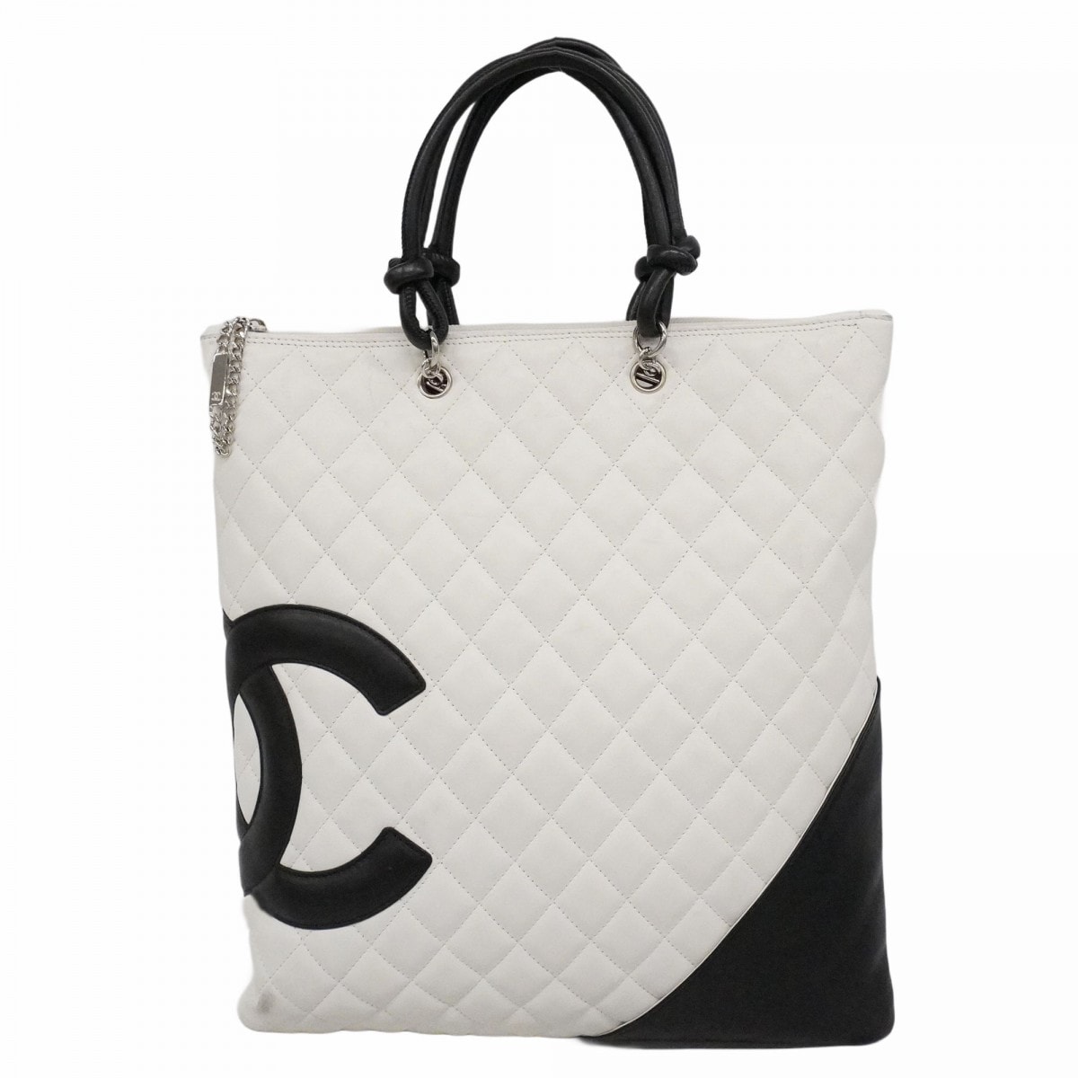 ★最終価格【6db1213-k】シャネル トートバッグ カンボン ラムスキン ホワイト ブラック シルバー金具【中古】レディース