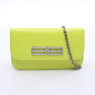 バレンシアガ BALENCIAGA ゴシップ クロコ型押し ショルダーバッグ バッグ レザー レディース イエロー系 【中古】