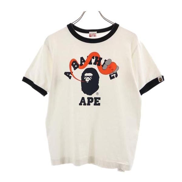 A BATHING APE KAWS アベイシングエイプ カウズ 日本製 ロゴプリント 半袖 Tシャツ S ホワイト