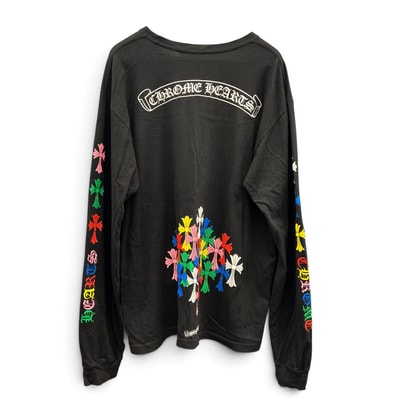 CHROME HEARTS 希少 クロムハーツ MLTCOL CEM CRS L/S TEE マルチカラーセメタリークロスロングスリーブTシャツ バックプリント 長袖Tシャツ #XXL コットン ブラック カットソー Bランク 中古 鑑定済 クロムTシャツ