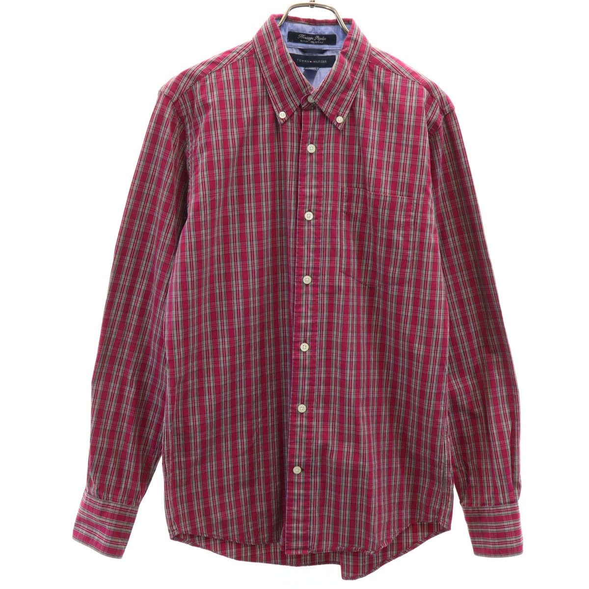 TOMMY HILFIGER トミーヒルフィガー チェック柄 長袖 ボタンダウンシャツ S レッド系