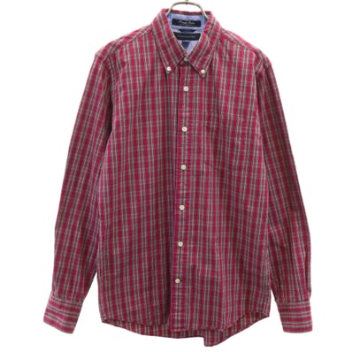 TOMMY HILFIGER トミーヒルフィガー チェック柄 長袖 ボタンダウンシャツ S レッド系