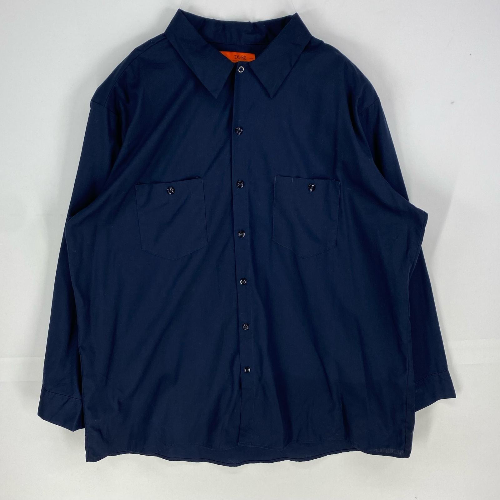 古着 ディッキーズ Dickies 長袖シャツ ワーク ロングスリーブ 作業着 大きいサイズ 2XL  ネイビー系 無地 メンズ