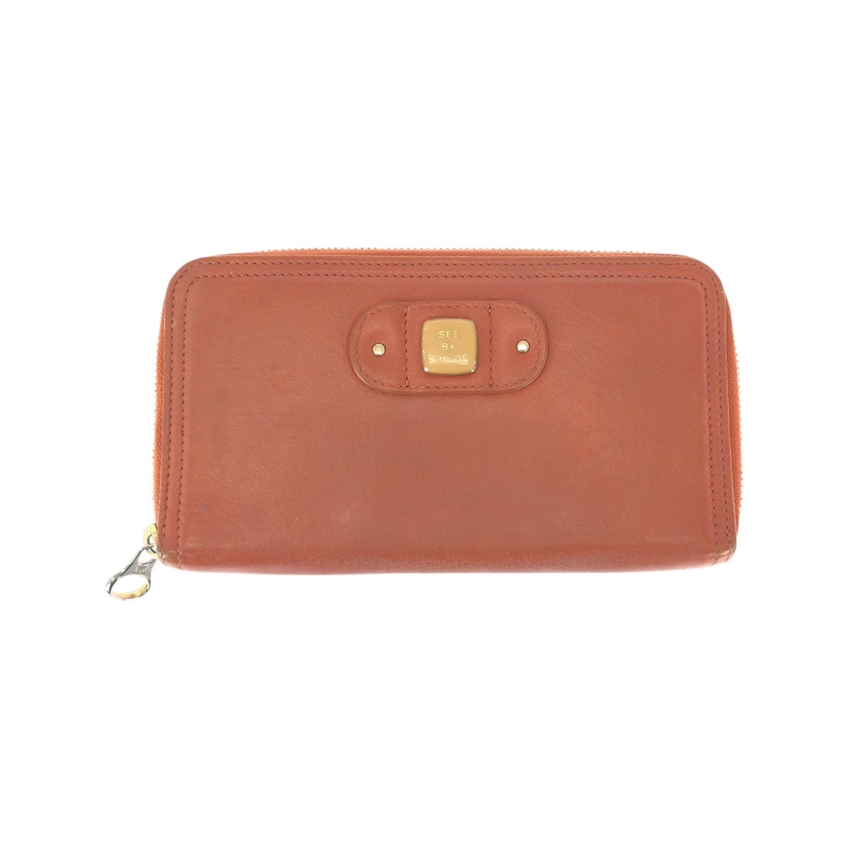 Chloe クロエ リジー オレンジ コーラルオレンジ ゴールド金具 レザー 長財布 ロングウォレット 600416 【中古】