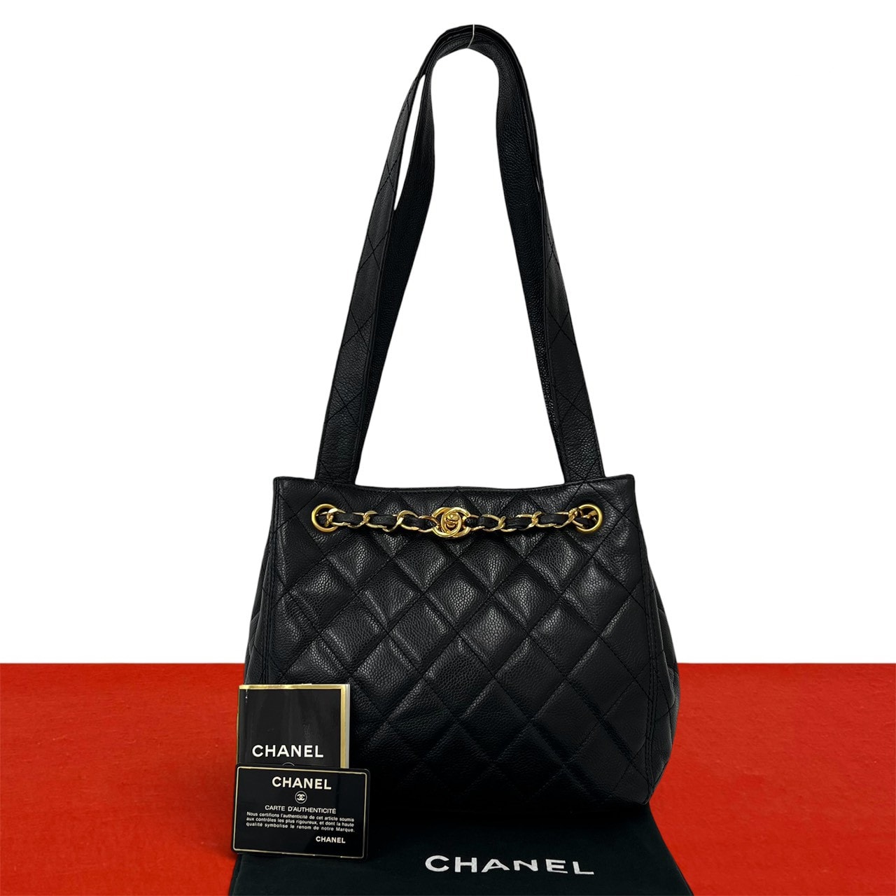 CHANEL シャネル マトラッセ ココマーク キャビアスキン ショルダーバッグ ブラック
 21619
