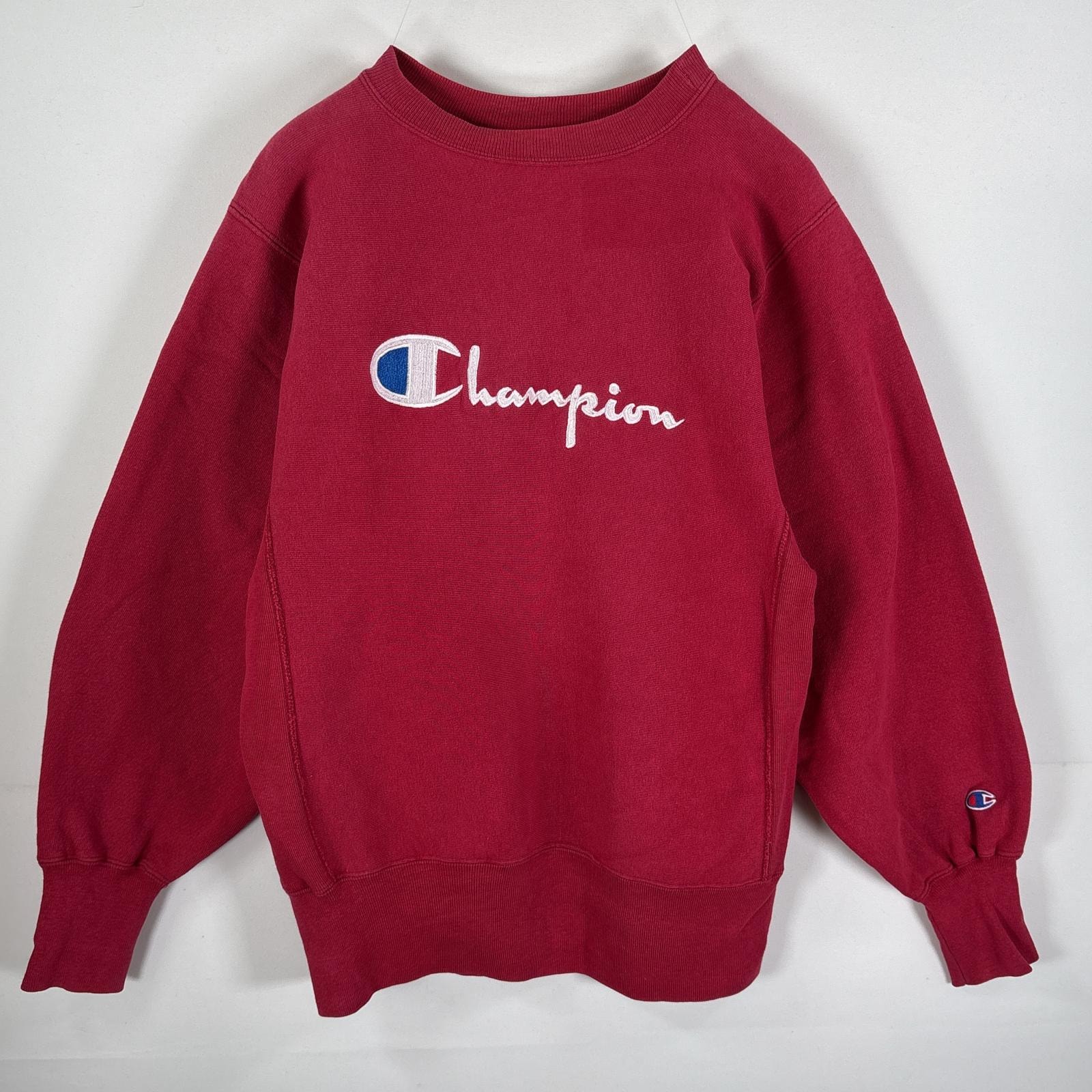 古着 90's/90年代 チャンピオン Champion USA製 スウェット リバースウィーブ 刺繍プリント ブランドロゴ M  レッド系 メンズ