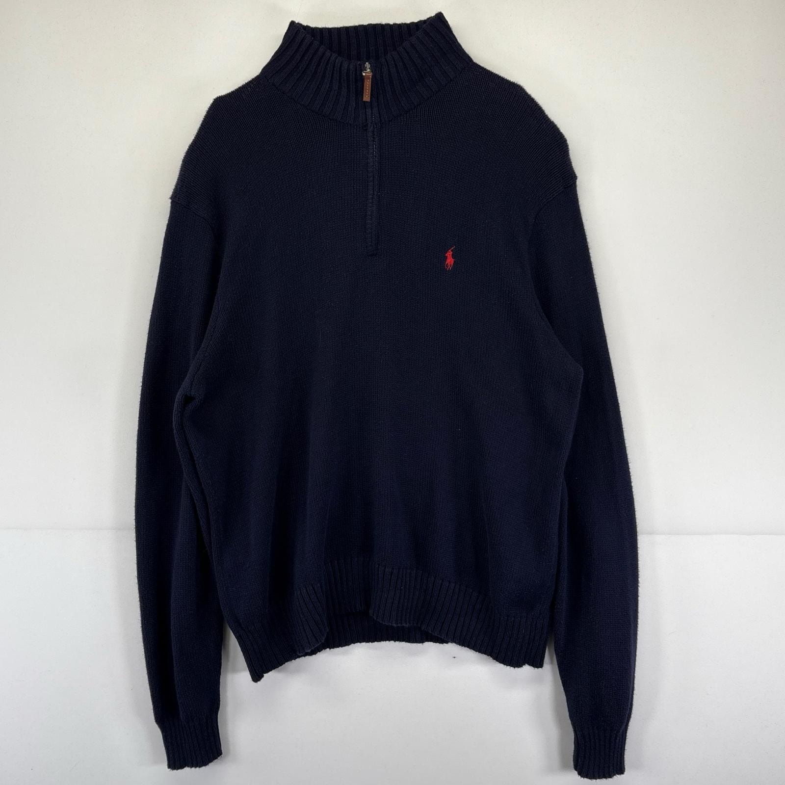 古着 90's/90年代 ポロバイラルフローレン Polo by Ralph Lauren ニット タートルネック 大きいサイズ ハーフジップ セーター 2XL  ネイビー メンズ