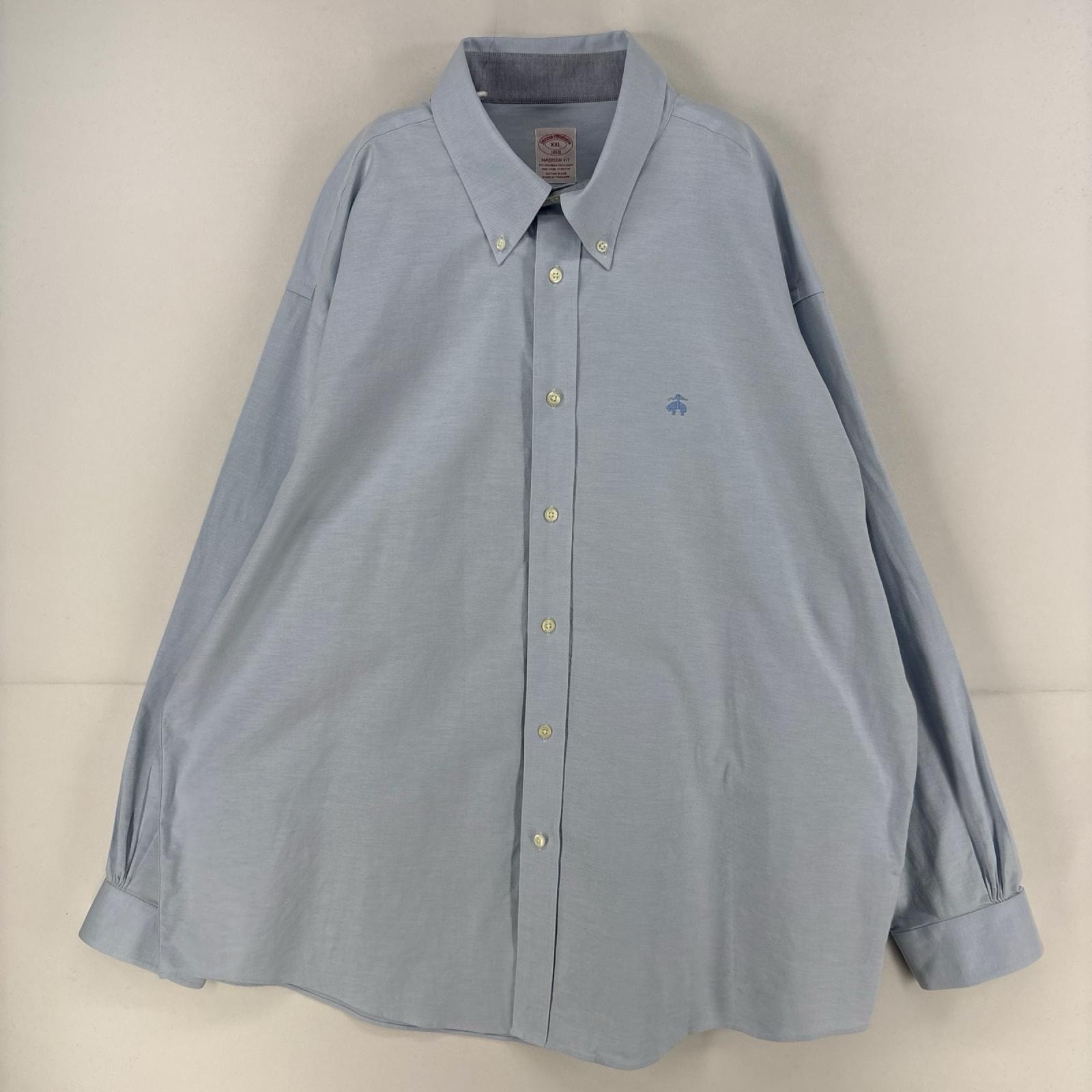 古着 ブルックスブラザーズ Brooks Brothers 長袖シャツ 1818 ワンポイント 刺繍 大きいサイズ ボタンダウン 2XL  水色 メンズ