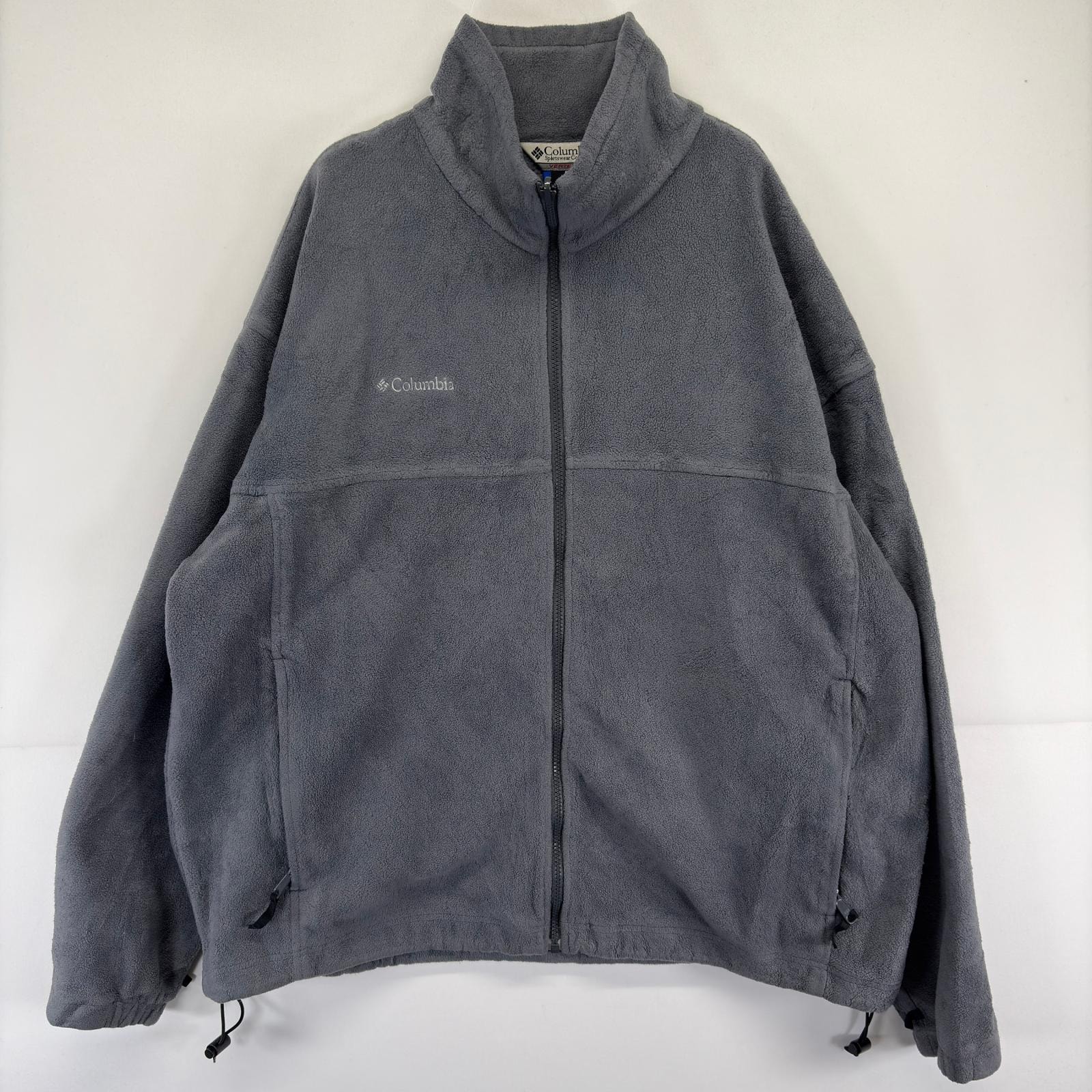 古着 コロンビア Columbia フリース ジャケット 大きいサイズ フルジップ ワンポイントロゴ 刺繍 アウトドア 2XL  グレー系 メンズ