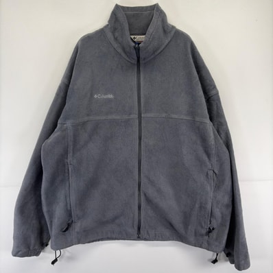 古着 コロンビア Columbia フリース ジャケット 大きいサイズ フルジップ ワンポイントロゴ 刺繍 アウトドア 2XL グレー系 メンズ