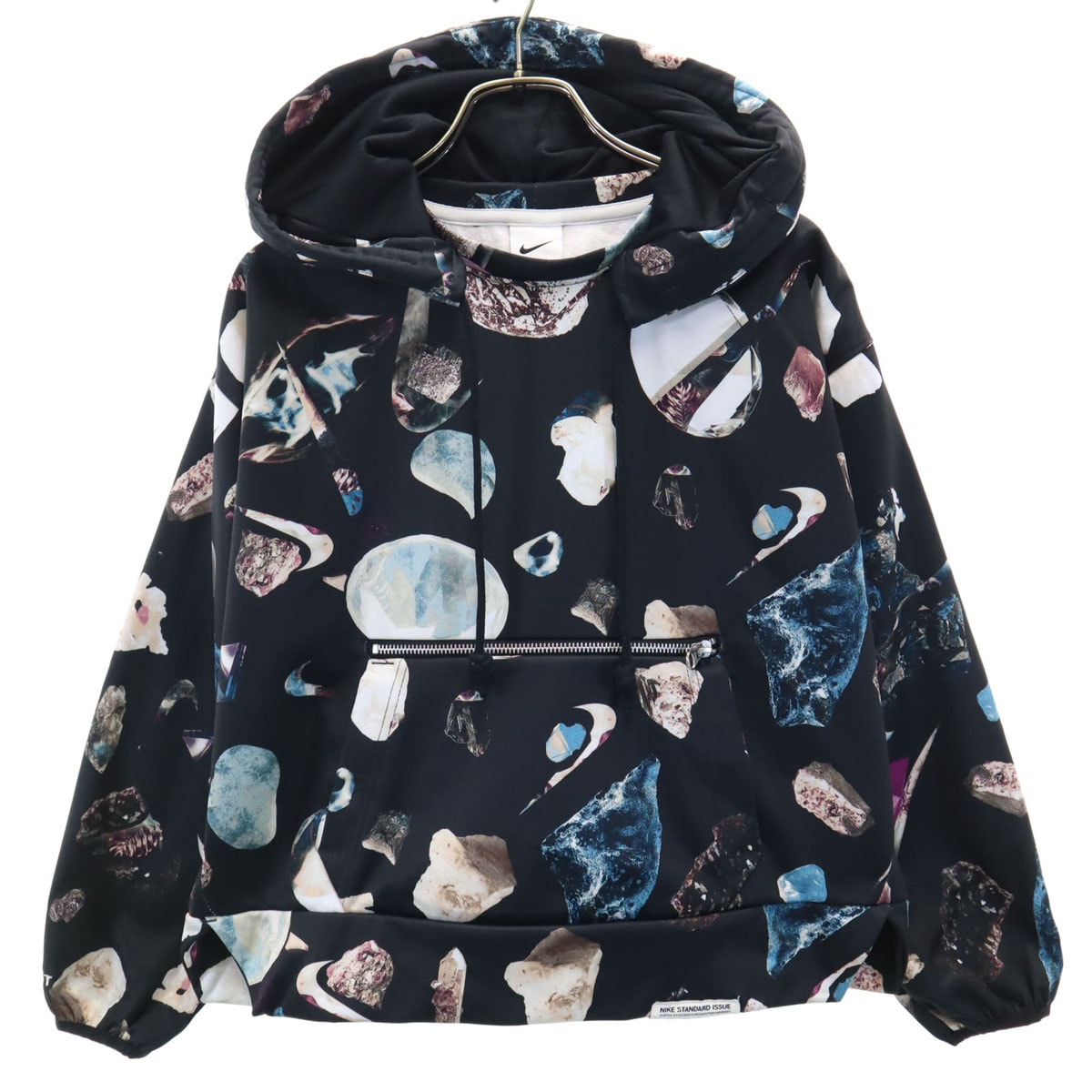 NIKE ナイキ 総柄 長袖 ショート丈 パーカー L ブラック