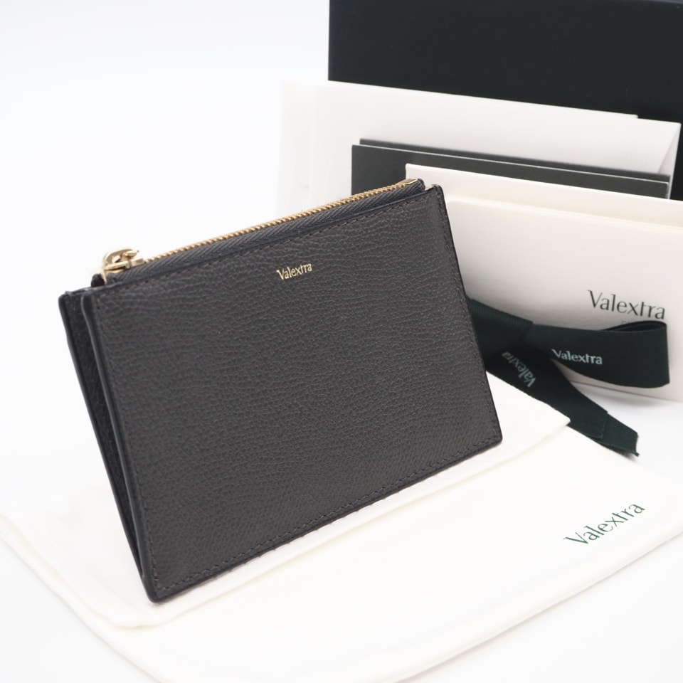 未使用 Valextra ヴァレクストラ ミルプンテカーフレザー ジッパー付きカードホルダー 3CC スモーキーグレー SGNL0009028LOCCP99GF カードケース カーキ レザー レディース