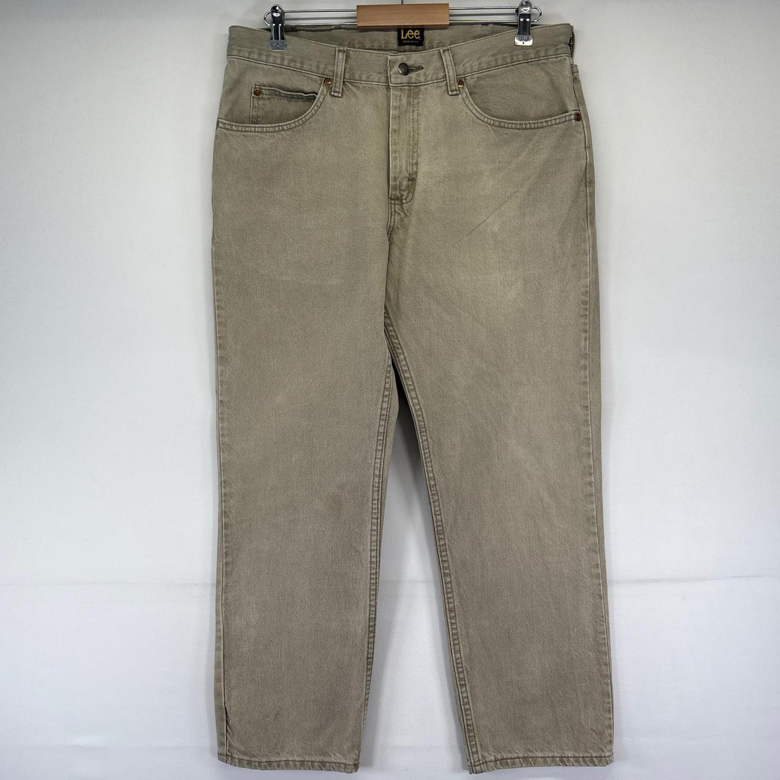 古着 リー Lee パンツ Gパン レザーパッチ ストレート W36×L29  ベージュ系 メンズ