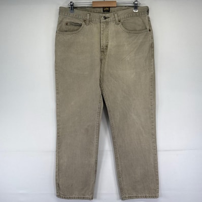古着 リー Lee パンツ Gパン レザーパッチ ストレート W36×L29 ベージュ系 メンズ