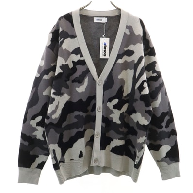 未使用 atmos アトモス カモフラ柄 長袖 Vネック ニットカーディガン L グレー 迷彩