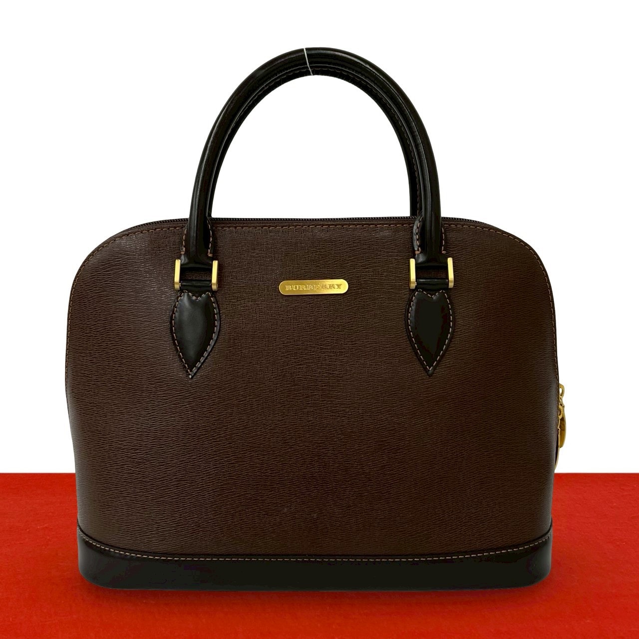 BURBERRY バーバリー ノバチェック 柄 ロゴ 金具 レザー ハンドバッグ ブラウン
 32384