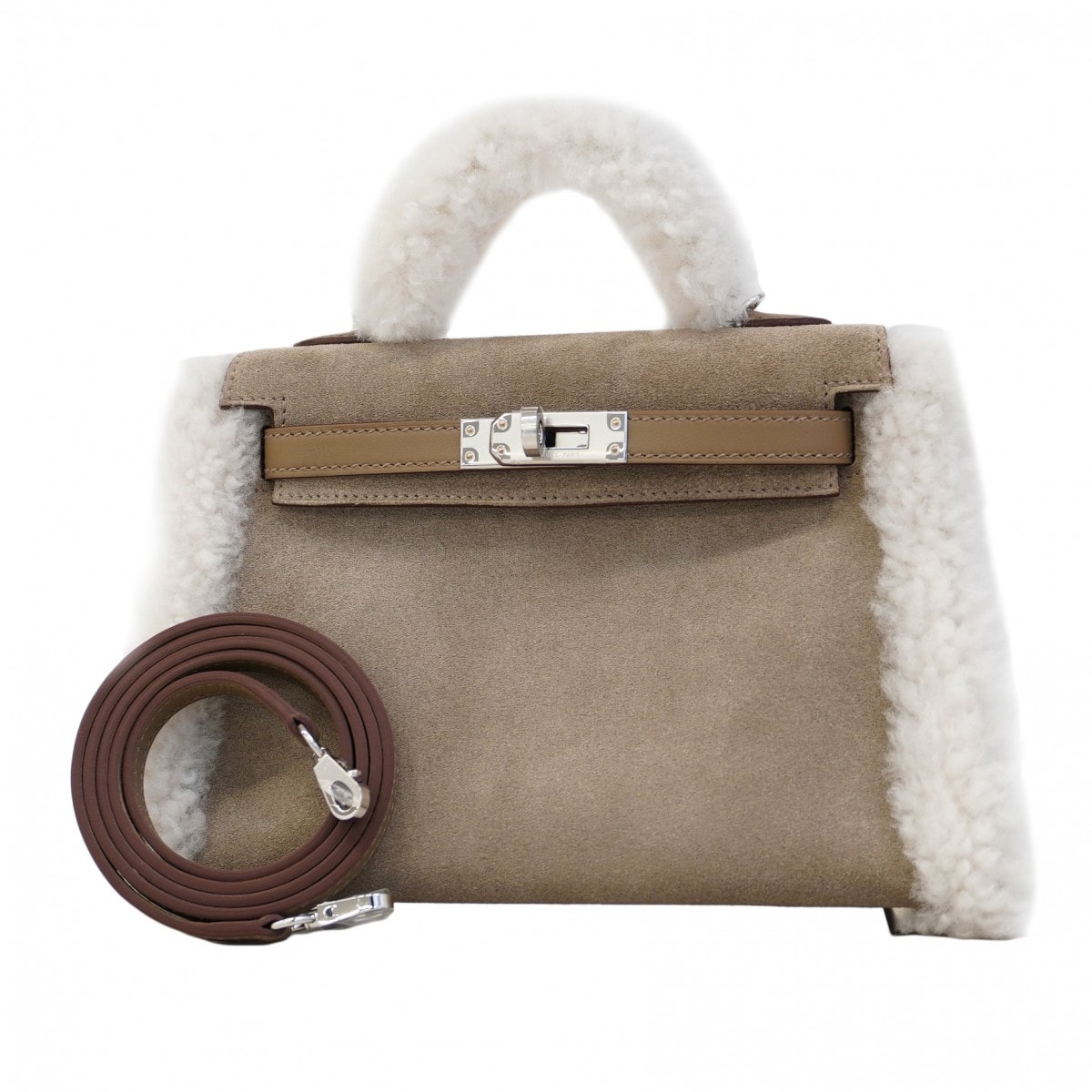 【6bd4710-g】エルメス ハンドバッグ ミニケリーテディ グリズリー スイフト エトゥープ シルバー金具 K刻印 2wayバッグ【中古】レディース