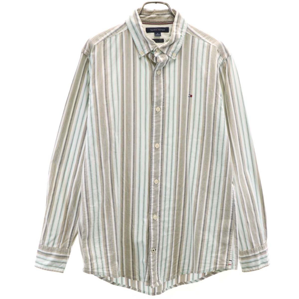 TOMMY HILFIGER トミーヒルフィガー ストライプ柄 長袖 オックスフォード ボタンダウンシャツ M ホワイト