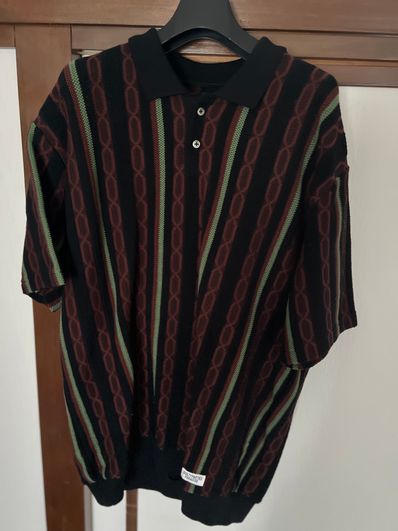 WACKO MARIA Striped Jacquard Summer Knit Polo Shirt "Black"