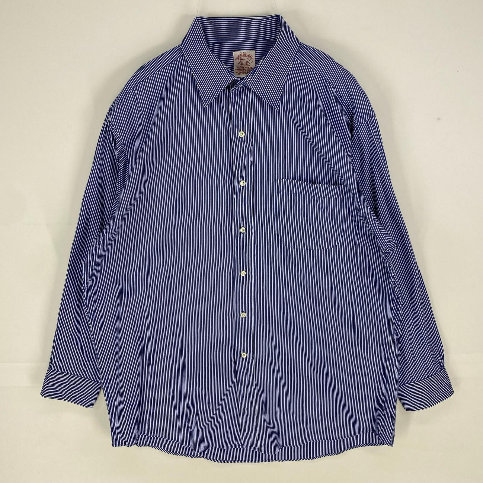 古着 ブルックスブラザーズ Brooks Brothers 長袖シャツ 1818 ロングスリーブ 胸ポケット L  ブルー系 ストライプ メンズ