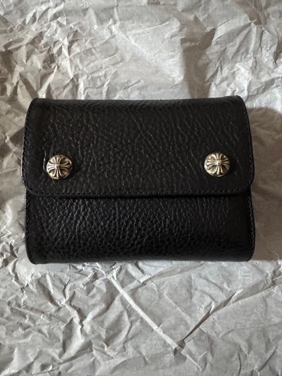Chrome Hearts Wave Mini Cross Ball Button Leather Wallet "Black/Silver"