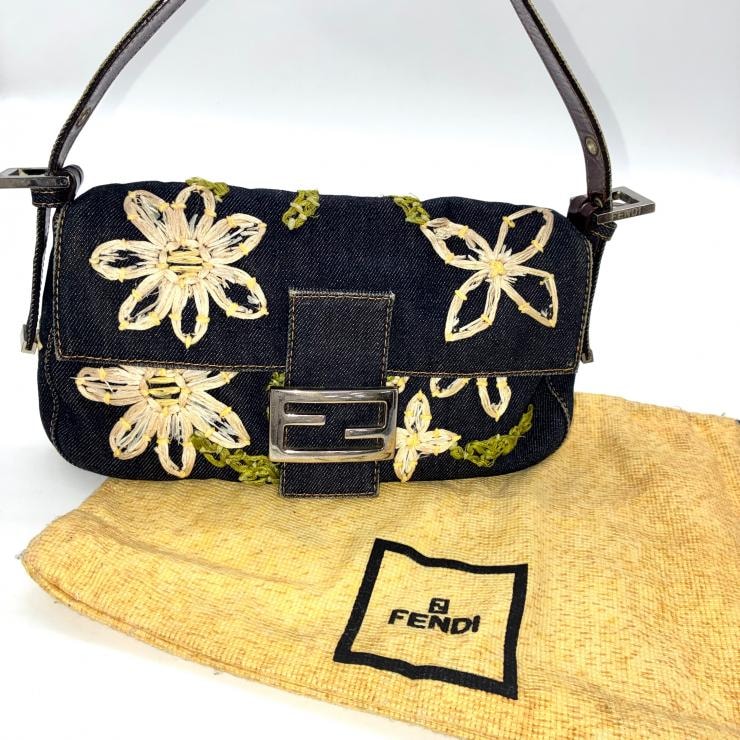 D (傷や汚れあり)】FENDI フェンディ マンマバケット デニム 花柄 D (傷や汚れあり)】FENDI フェンディ マンマバケット デニム 花柄