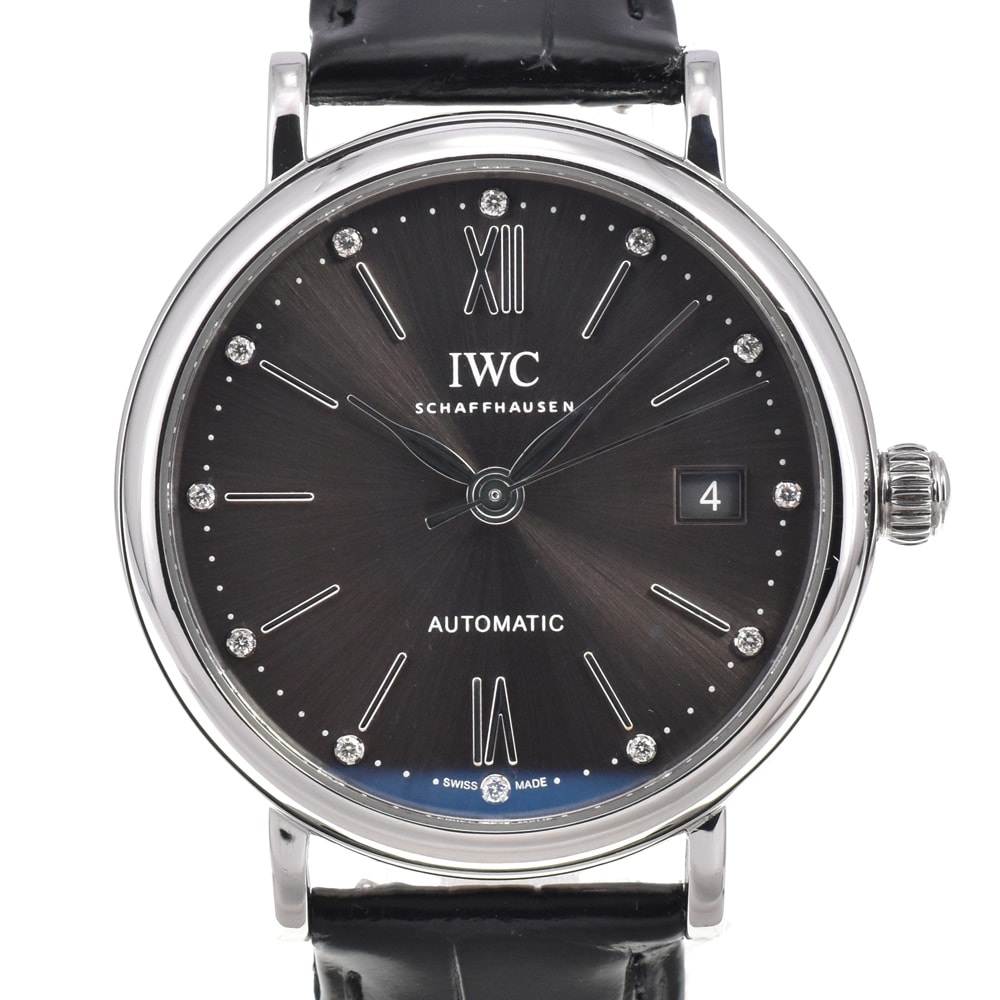 値下 IWC SCHAFFHAUSEN IW458603 ポートフィノ・オートマティック 37 12P ダイヤモンド メンズ 良品 箱・保証書 腕時計 D#147231