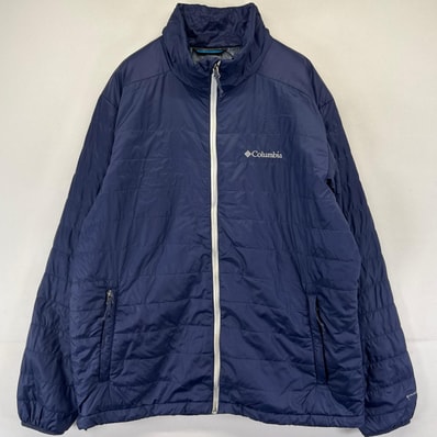 古着 コロンビア Columbia ジャケット ナイロンジャケット 中綿 OMNI-HEAT フルジップ ワンポイントロゴ L ネイビー系 メンズ