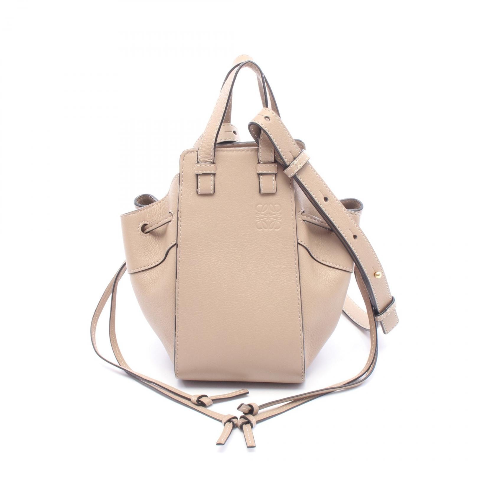 ロエベ LOEWE ハンモックバッグ ドローストリング ミニ 2WAY ハンドバッグ バッグ レザー レディース ベージュ系 【中古】