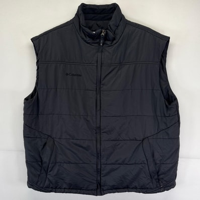 古着 コロンビア Columbia ベスト 大きいサイズ 中綿 フルジップ ワンポイントロゴ アウトドア 2XL ブラック メンズ