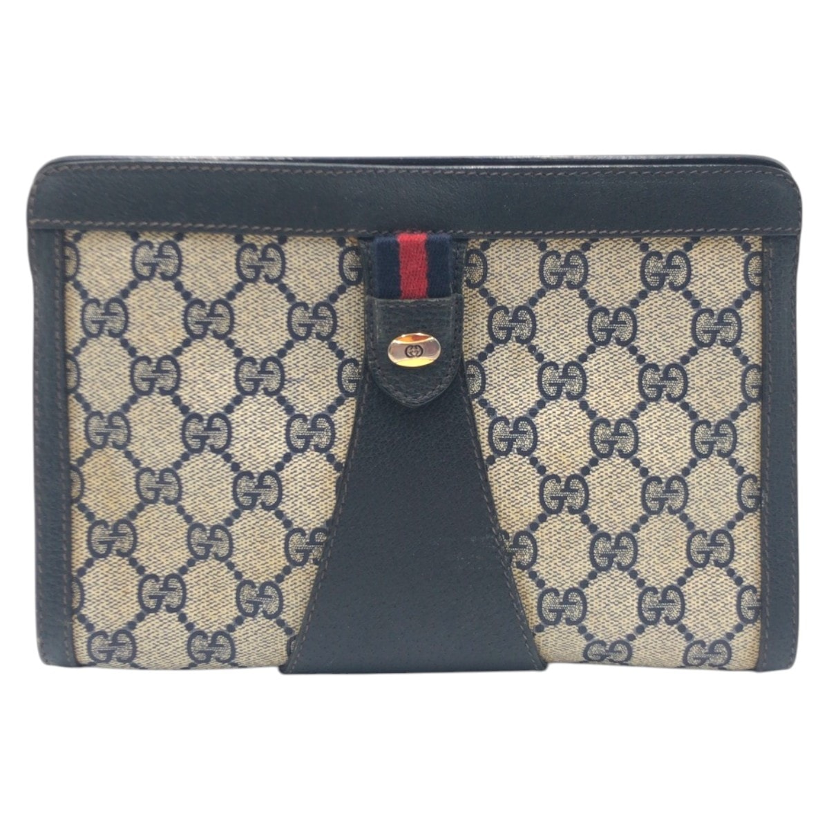 GUCCI グッチ ヴィンテージ シャリーライン オールドグッチ ネイビー ベージュ PVC クラッチバッグ セカンドバッグ 男女兼用 505764 【中古】