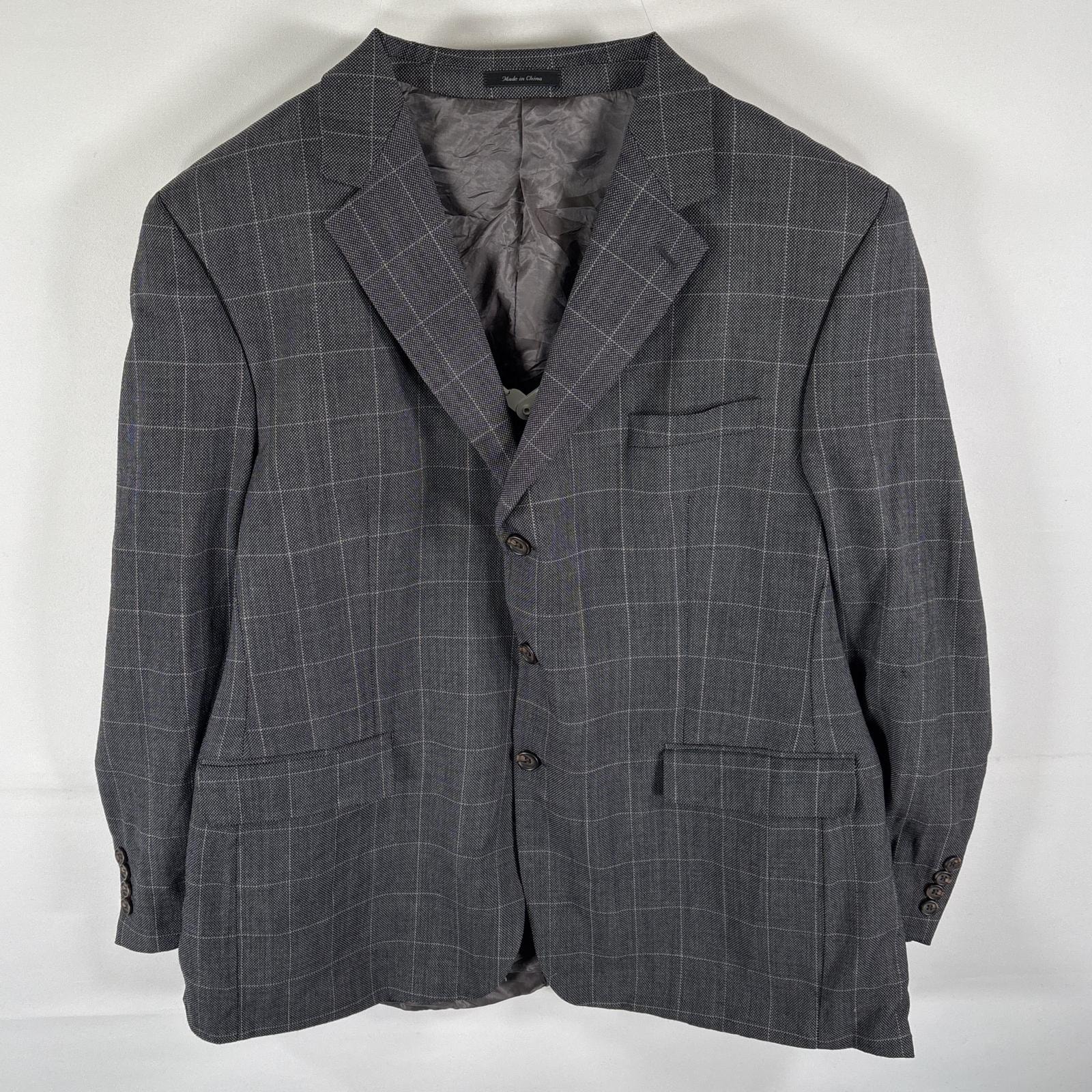 古着 ラルフローレン RALPH LAUREN テーラードジャケット グラフチェック柄 袖口ストライプ スーツ ブレザー 大きいサイズ 46R  グレー メンズ