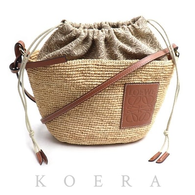 LOEWE ロエベ アナグラム ポシェット バスケット ショルダーバッグ ナチュラル/タン A689C70X08 レディース【中古】【美品】