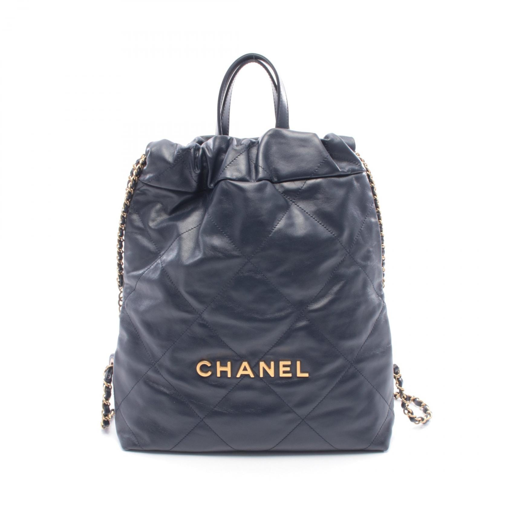 シャネル CHANEL シャネル22 リュックサック バックパック バッグ レザー レディース ネイビー系 AS3859 【中古】