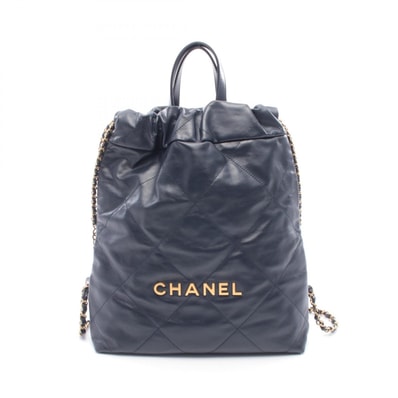 シャネル CHANEL シャネル22 リュックサック バックパック バッグ レザー レディース ネイビー系 AS3859 【中古】